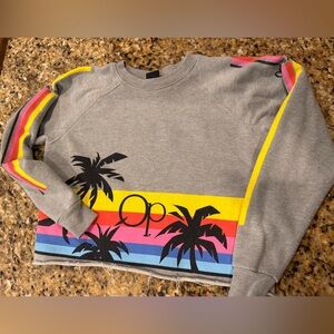 Op Ocean Pacific Palm Graphic Crewneck Sweatshirt XS Crop Hem Icons Of Culture